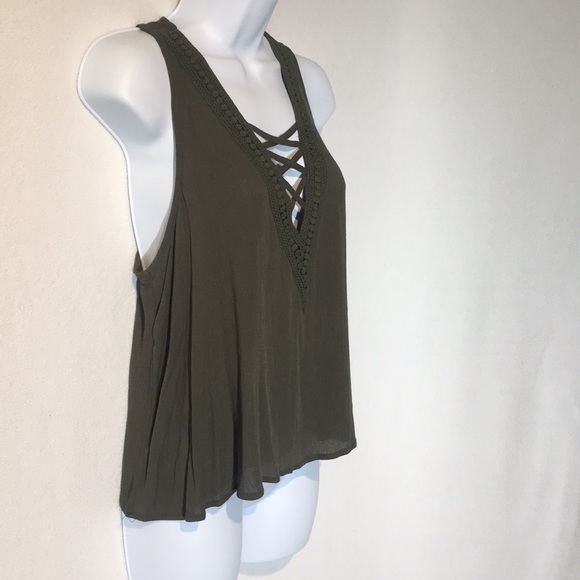 Olive green cross front tank top - Picture 3 of 7
